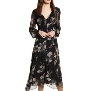 ASTR The Label Black Floral Sheer Long Sleeve Dress Size Small